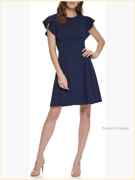 Other - Flutter Sleeve Scuba Crepe Jewel Neck Dress - Knee-Length Cocktail Dress